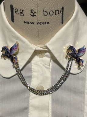 Hand Crafted Black and Purple Pegasus Collar Brooch Set